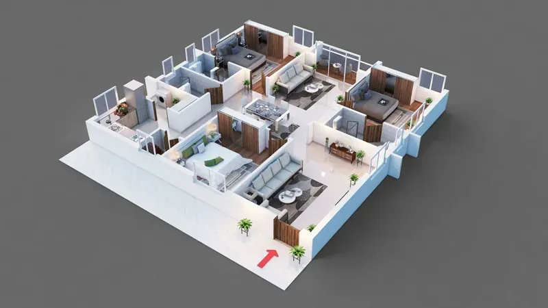 3 BHK indicative floor plan at Brigade Granada Whitefield-Hoskote Road East Bangalore