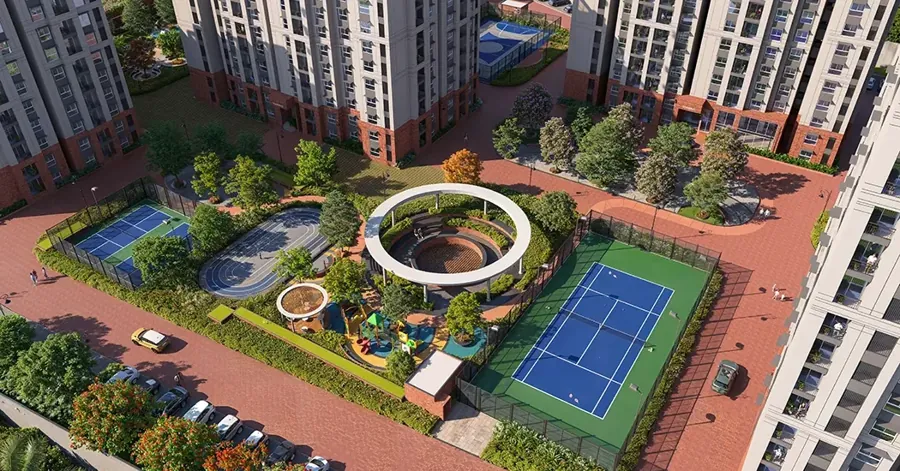 Brigade Granada Whitefield concept pedestrian podium spine