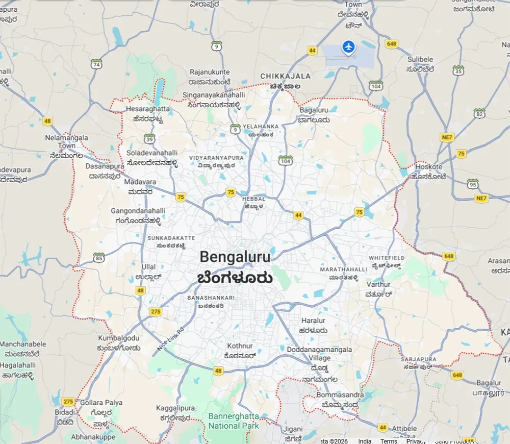 Location map of Brigade Granada on Whitefield-Hoskote Road Sannatammanahalli East Bangalore